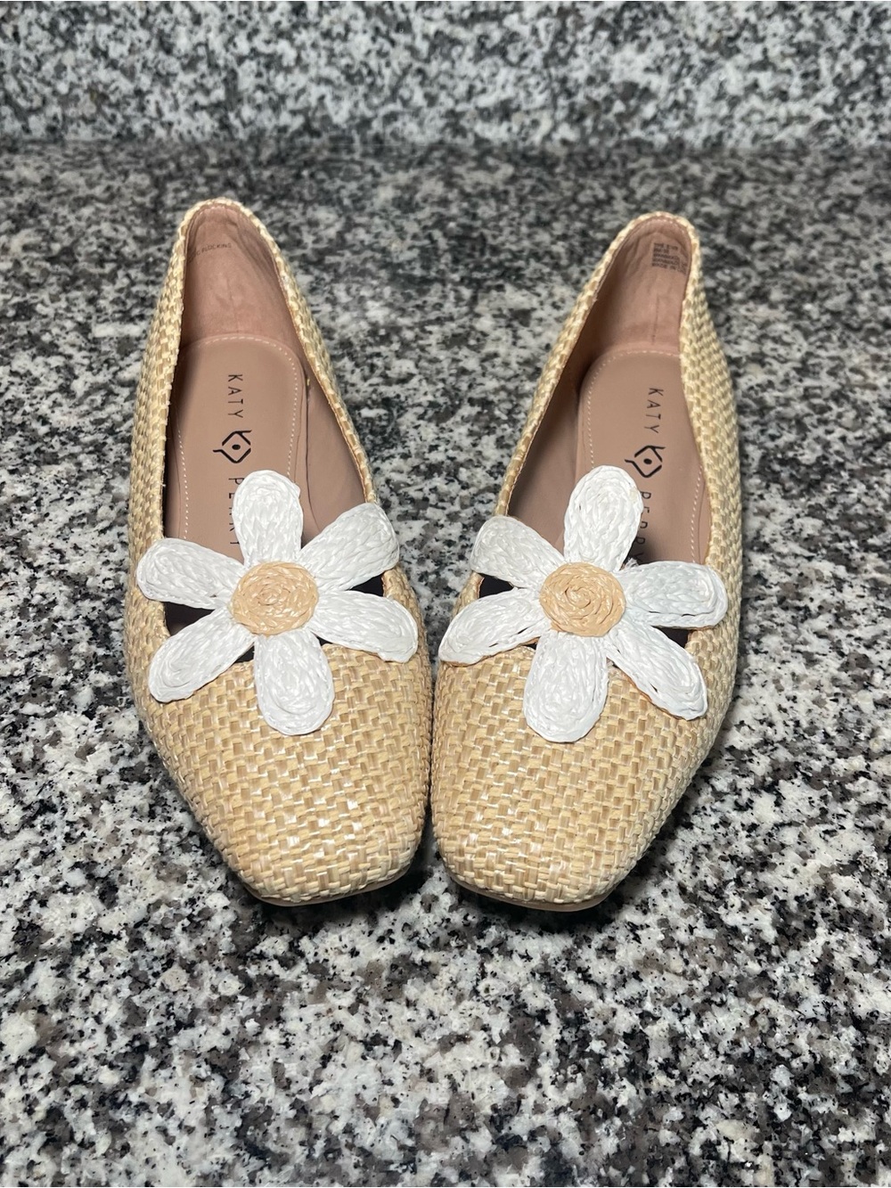 KATY PERRY SHOES Sz 6 The Evie Daisy Flats VEGAN Natural Weave EXC COND